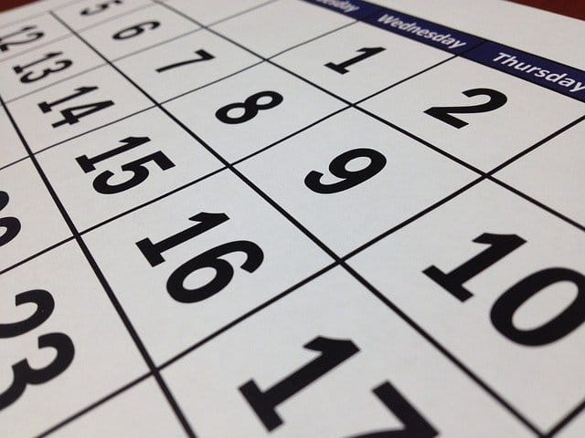 calendrier sous forme de case, comportant des nombres